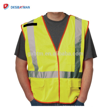 Cheap Fluo amarillo 100% poliéster malla Hi Vis Workwear chalecos reflectantes del chaleco con cremallera y cintas reflectantes EN471 clase 2